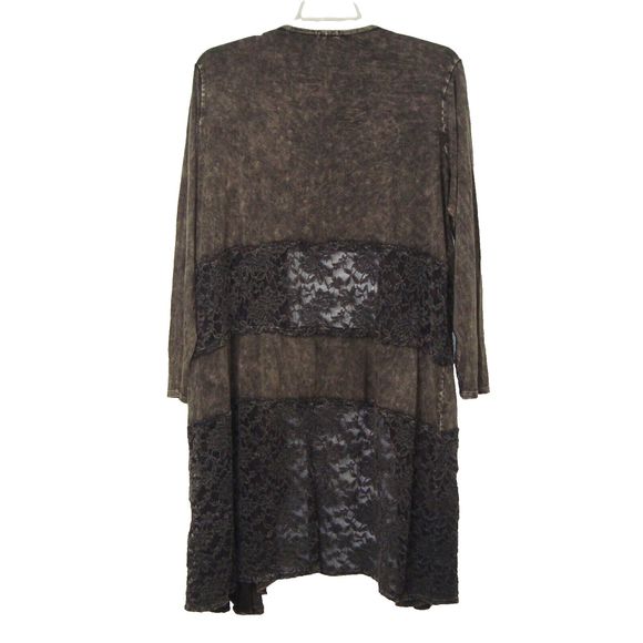 NWT T-PARTY Black Brown Long Line Waterfall Front Lace Accent Cardigan Size 1X - Picture 3 of 12